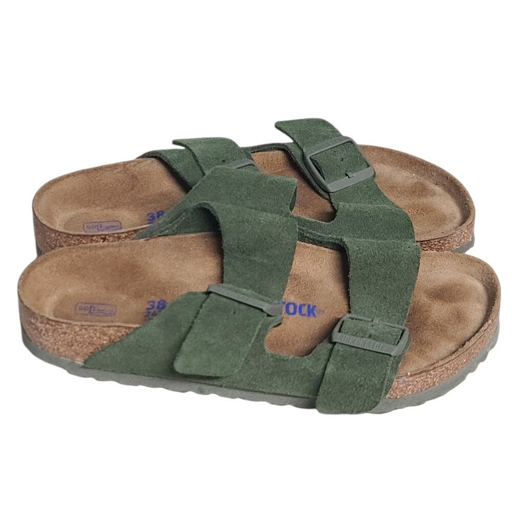 Birkenstock Arizona Green Suede Soft Footbed Sandals Size 38 W7 - Picture 3 of 7